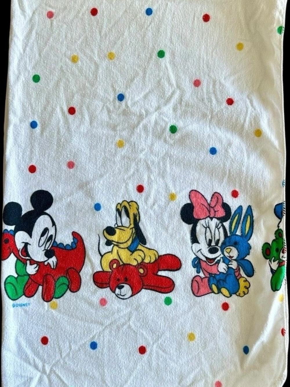 *VINTAGE* Disney Baby Polka Dot Characters Plush Toy Print Blanket - White